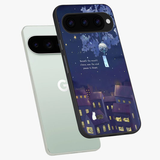  Moonlit Cat Silence phone case For Google Pixel 11 Pro showing premium glass back cover with detailed artwork