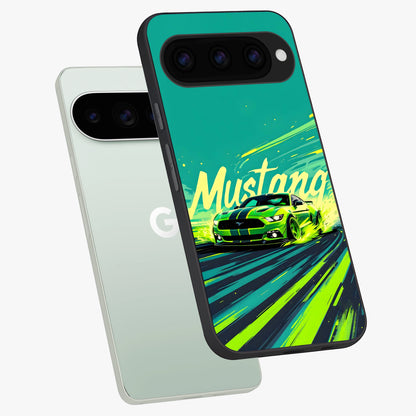  Mustang Bang phone case For Google Pixel 11 Pro showing premium glass back cover with detailed artwork
