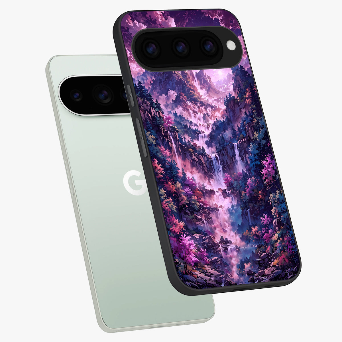  Mystic Cascade Peaks phone case For Google Pixel 11 Pro showing premium glass back cover with detailed artwork