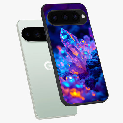  Neon Aura Shards phone case For Google Pixel 11 Pro showing premium glass back cover with detailed artwork