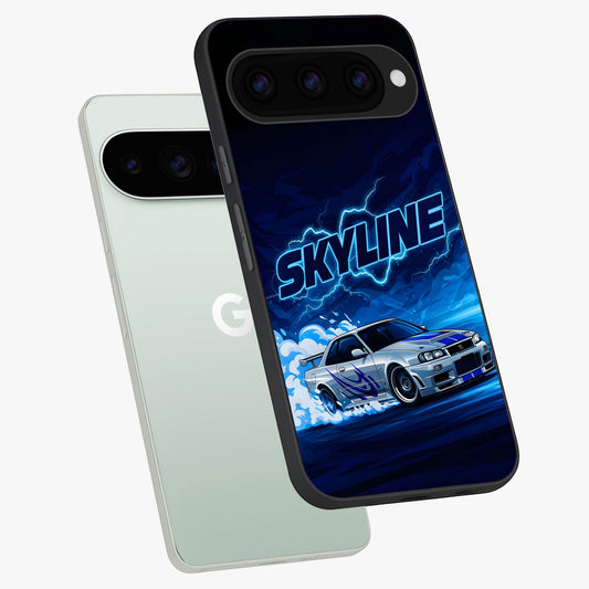  Neon Drift Beast phone case For Google Pixel 11 Pro showing premium glass back cover with detailed artwork