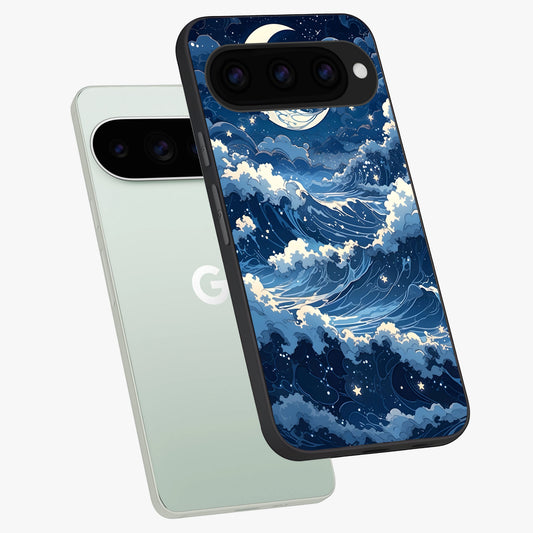  Ocean Moon Waves phone case For Google Pixel 11 Pro showing premium glass back cover with detailed artwork