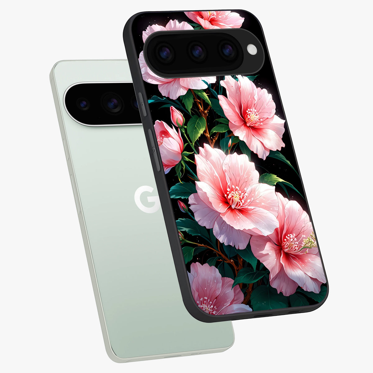  Peach Flower phone case For Google Pixel 11 Pro showing premium glass back cover with detailed artwork