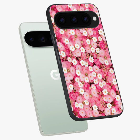  Pink Daisy Bliss phone case For Google Pixel 11 Pro showing premium glass back cover with detailed artwork