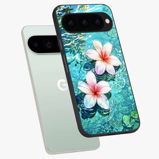 Pink Flowers in Water phone case For Google Pixel 11 Pro showing premium glass back cover with detailed artwork