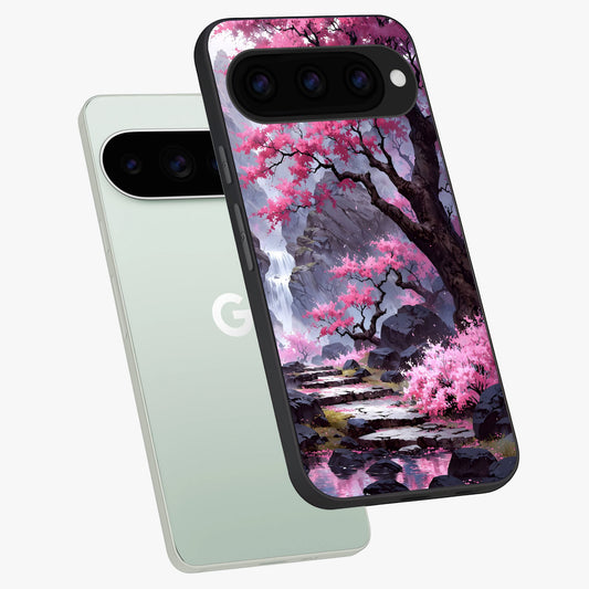  Pink Sunflower Glow phone case For Google Pixel 11 Pro showing premium glass back cover with detailed artwork
