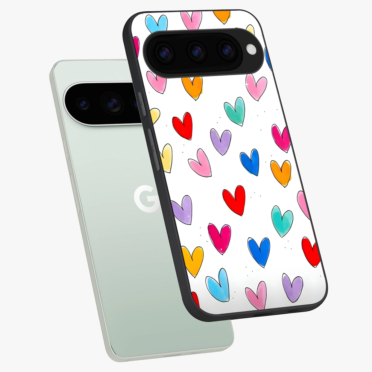  Playful Love Doodles phone case For Google Pixel 11 Pro showing premium glass back cover with detailed artwork