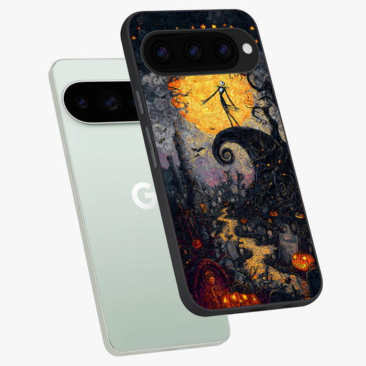  Pumpkin Moon Night phone case For Google Pixel 11 Pro showing premium glass back cover with detailed artwork