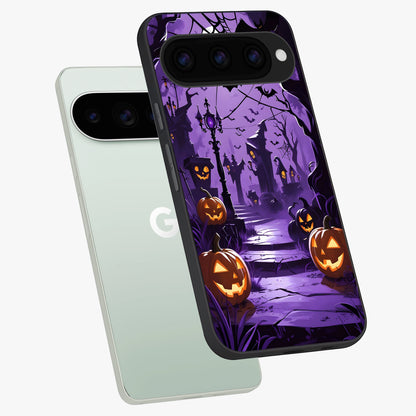  Pumpkin Patch Halloween phone case For Google Pixel 11 Pro showing premium glass back cover with detailed artwork