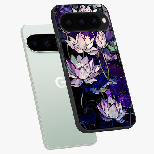  Purple Lotus Pattern phone case For Google Pixel 11 Pro showing premium glass back cover with detailed artwork
