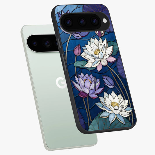  Purple Lotus Stained phone case For Google Pixel 11 Pro showing premium glass back cover with detailed artwork