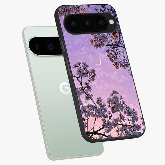  Purple Serenity Moon phone case For Google Pixel 11 Pro showing premium glass back cover with detailed artwork
