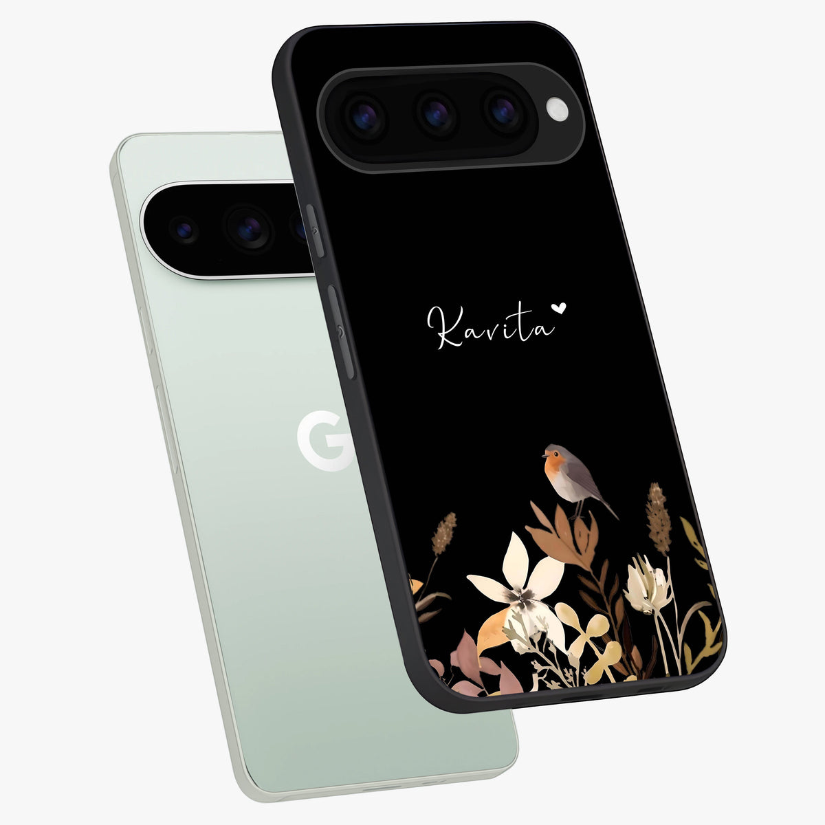  Quiet Garden Tune Custom Name phone case For Google Pixel 11 Pro showing premium glass back cover with detailed artwork