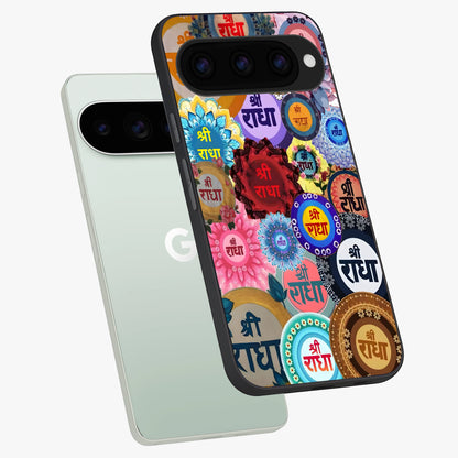  Radha Divine Bloom phone case For Google Pixel 11 Pro showing premium glass back cover with detailed artwork