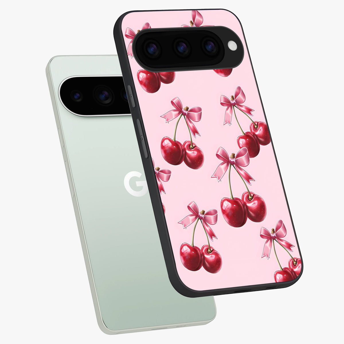  Red Cherries Pattern phone case For Google Pixel 11 Pro showing premium glass back cover with detailed artwork