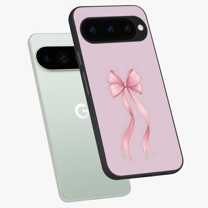  Soft Blush Bow phone case For Google Pixel 11 Pro showing premium glass back cover with detailed artwork