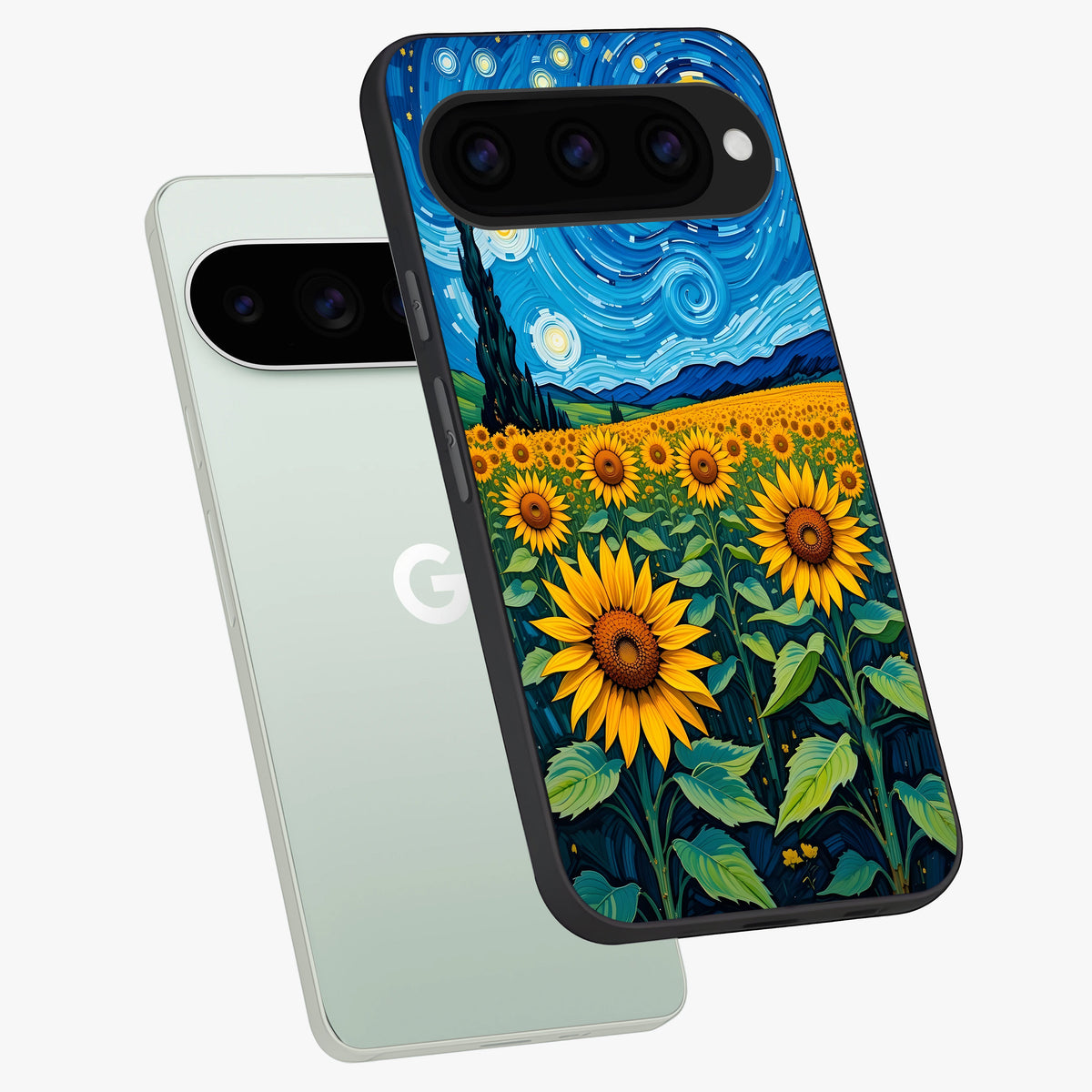  Starry Sunflower Dreams phone case For Google Pixel 11 Pro showing premium glass back cover with detailed artwork