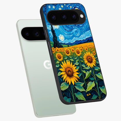  Starry Sunflower Dreams phone case For Google Pixel 11 Pro showing premium glass back cover with detailed artwork