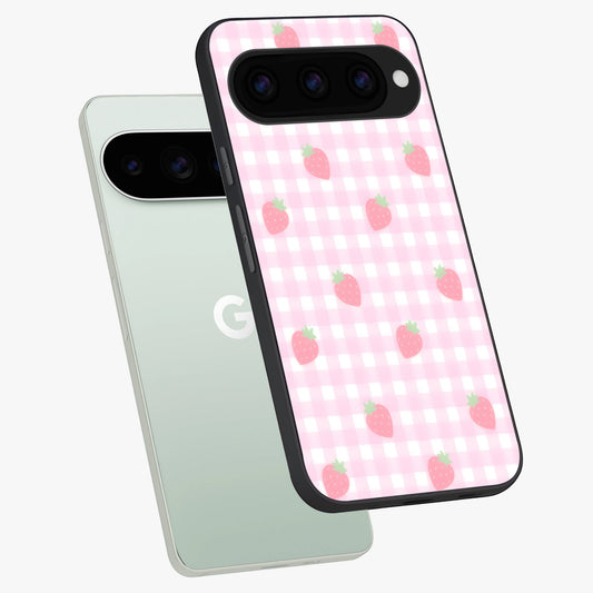  Strawberry Picnic Love phone case For Google Pixel 11 Pro showing premium glass back cover with detailed artwork