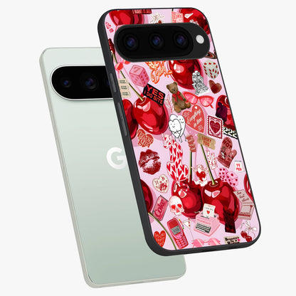  Sweet Cherry Chaos phone case For Google Pixel 11 Pro showing premium glass back cover with detailed artwork