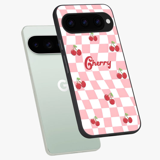  Sweet Cherry Vibes phone case For Google Pixel 11 Pro showing premium glass back cover with detailed artwork