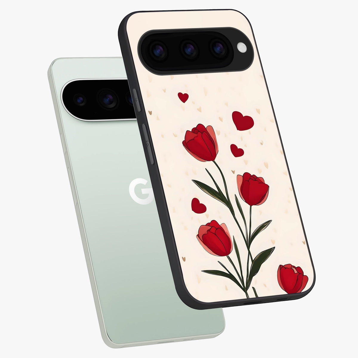  Tulip With Heart phone case For Google Pixel 11 Pro showing premium glass back cover with detailed artwork