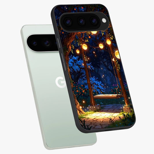  Twilight Garden Swing phone case For Google Pixel 11 Pro showing premium glass back cover with detailed artwork