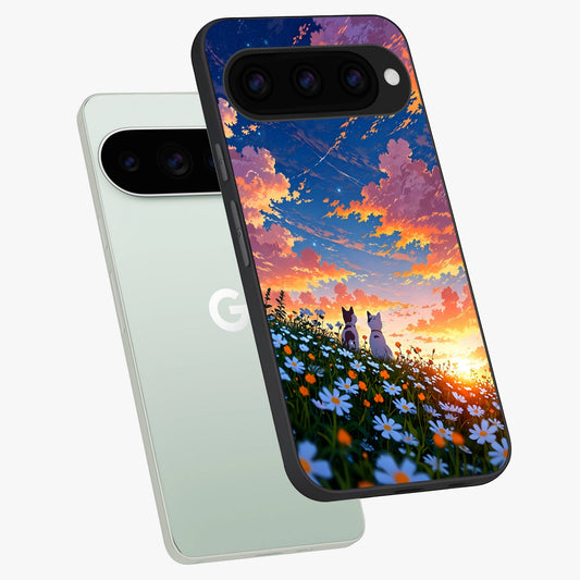  Two Cats Friends phone case For Google Pixel 11 Pro showing premium glass back cover with detailed artwork