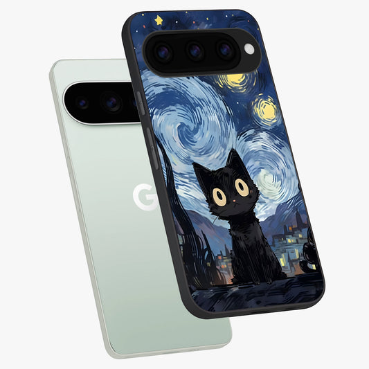  Van Gogh Cat phone case For Google Pixel 11 Pro showing premium glass back cover with detailed artwork