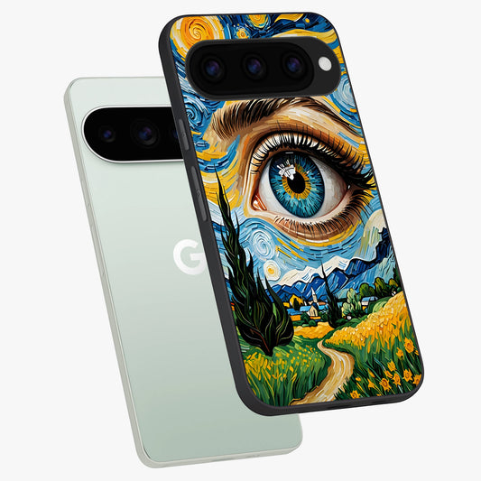  Van Gogh Eye phone case For Google Pixel 11 Pro showing premium glass back cover with detailed artwork