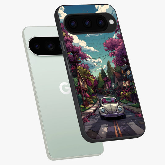  Vintage Street Drive phone case For Google Pixel 11 Pro showing premium glass back cover with detailed artwork