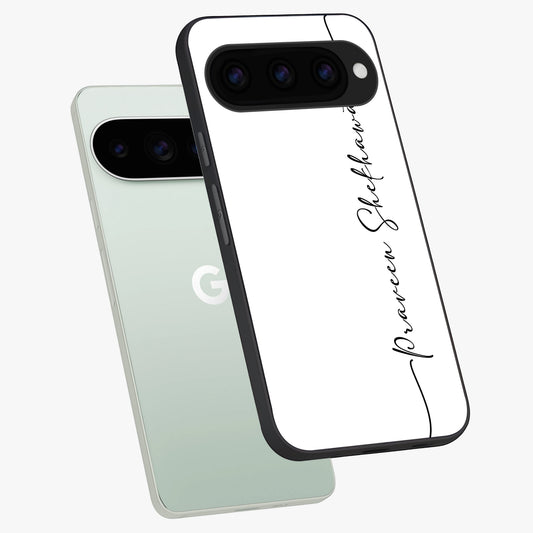  White Tune Custom Name phone case For Google Pixel 11 Pro showing premium custom name glass back cover