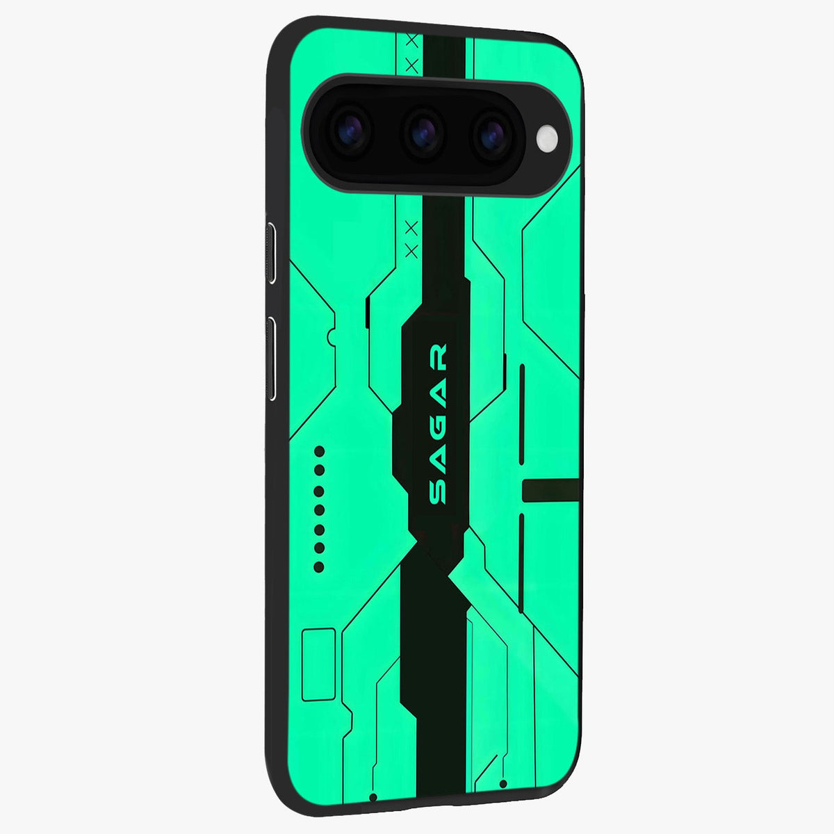  Aqua Tech CYBERPUNK Custom Name back cover For Google Pixel 11 Pro slim fit glass case with vibrant aesthetic design