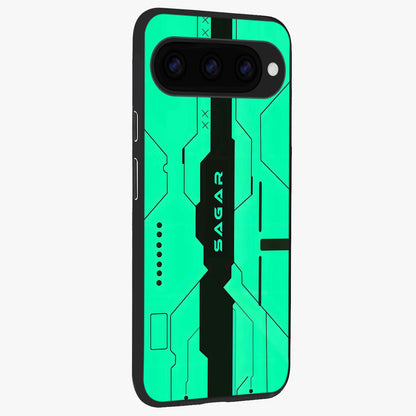  Aqua Tech CYBERPUNK Custom Name back cover For Google Pixel 11 Pro slim fit glass case with vibrant aesthetic design