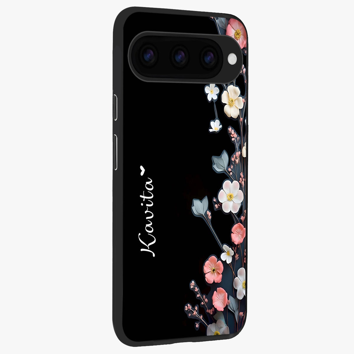  Black Elegance Floral Custom Name back cover For Google Pixel 11 Pro slim fit glass case with vibrant aesthetic design
