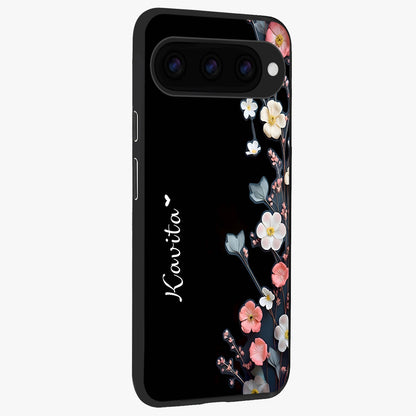  Black Elegance Floral Custom Name back cover For Google Pixel 11 Pro slim fit glass case with vibrant aesthetic design