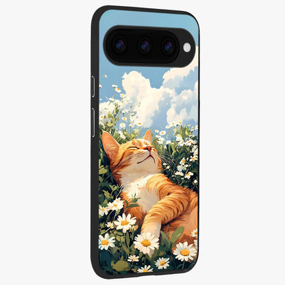  Cat And Flowers View back cover For Google Pixel 11 Pro slim fit glass case with vibrant aesthetic design