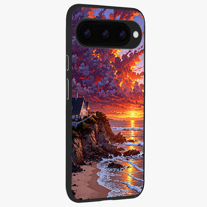  Sunset House By Sea back cover For Google Pixel 11 Pro slim fit glass case with vibrant aesthetic design