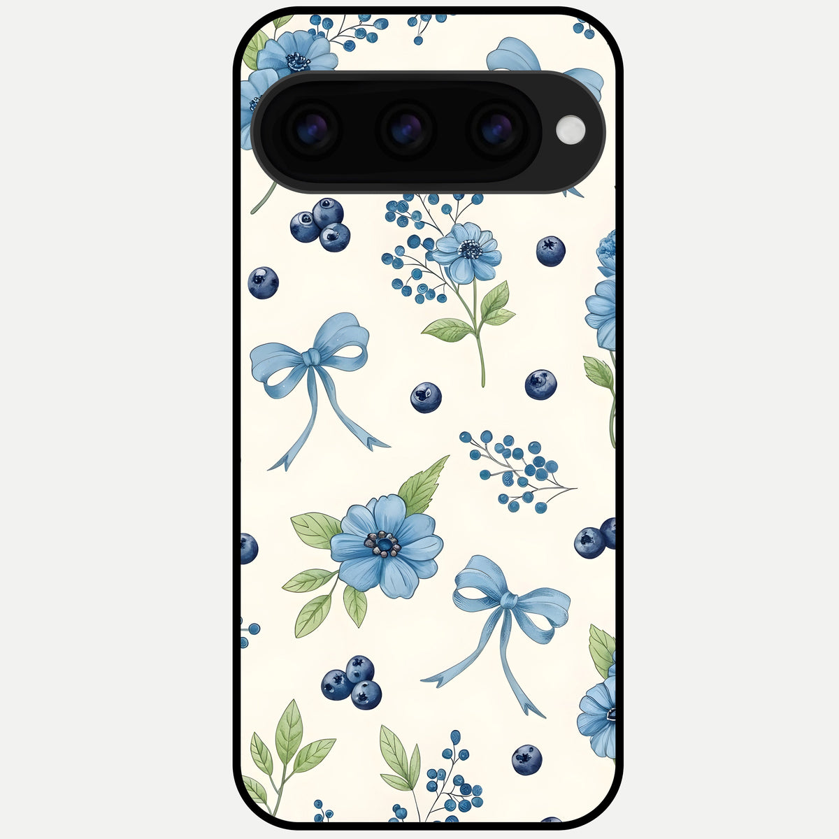 Blue Flower And Bow Glass Case For Google Pixel 11 Pro back cover – full design glossy printed glass finish