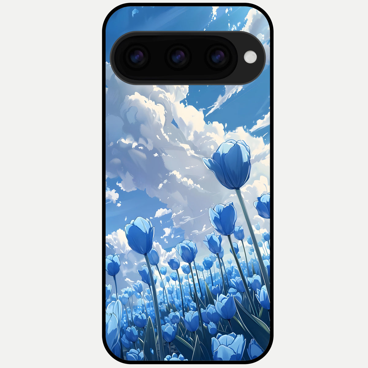  Blue Tulip Clouds Glass Case For Google Pixel 11 Pro back cover – full design glossy printed glass finish