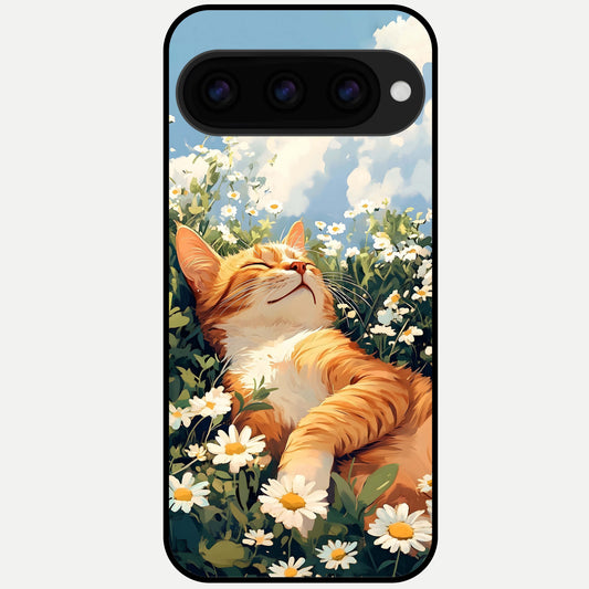 Cat And Flowers View Glass Case For Google Pixel 11 Pro back cover – full design glossy printed glass finish