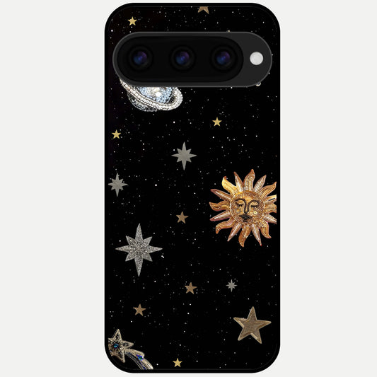  Celestial Moon With Stars Glass Case For Google Pixel 11 Pro back cover – full design glossy printed glass finish