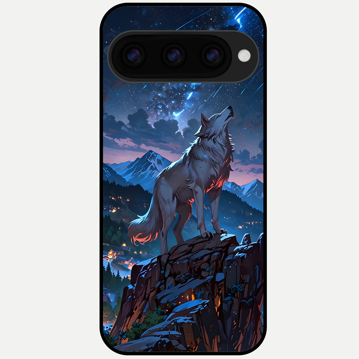  Celestial Wolf Howl Glass Case For Google Pixel 11 Pro back cover – full design glossy printed glass finish