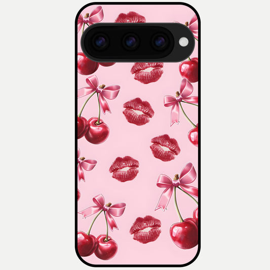  Cherry With Lips Glass Case For Google Pixel 11 Pro back cover – full design glossy printed glass finish