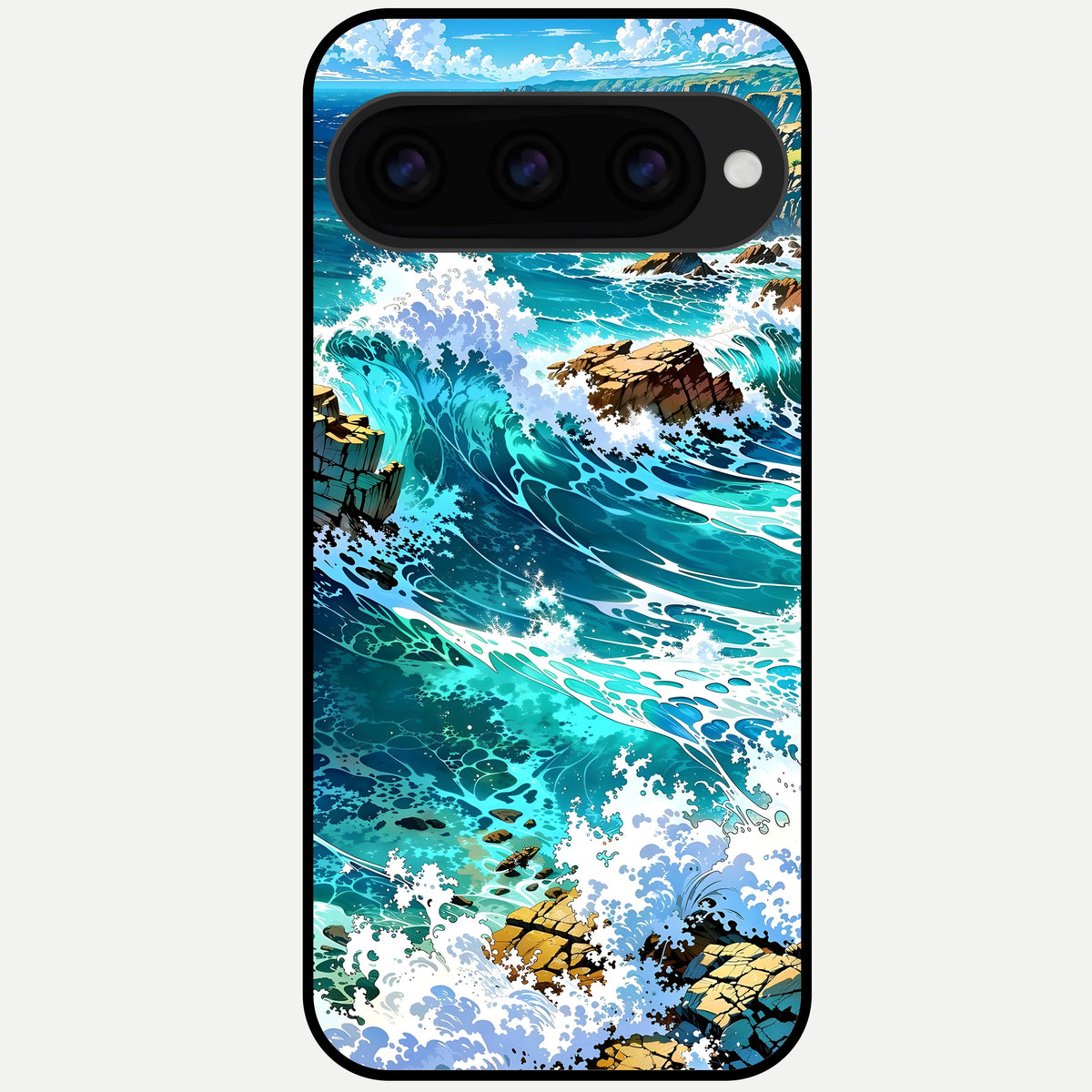  Coastal Blue Waves Glass Case For Google Pixel 11 Pro back cover – full design glossy printed glass finish
