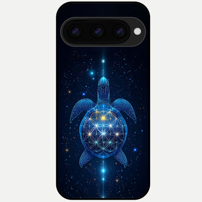  Crimson Blue Turtle Glass Case For Google Pixel 11 Pro back cover – full design glossy printed glass finish