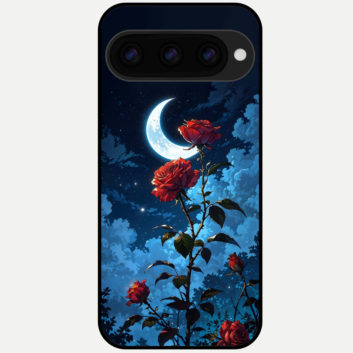  Crimson Rose Moon Glass Case For Google Pixel 11 Pro back cover – full design glossy printed glass finish