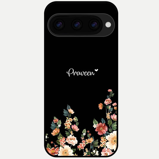  Floral Design Personalized Custom Name Glass Case For Google Pixel 11 Pro back cover – full design glossy printed glass finish