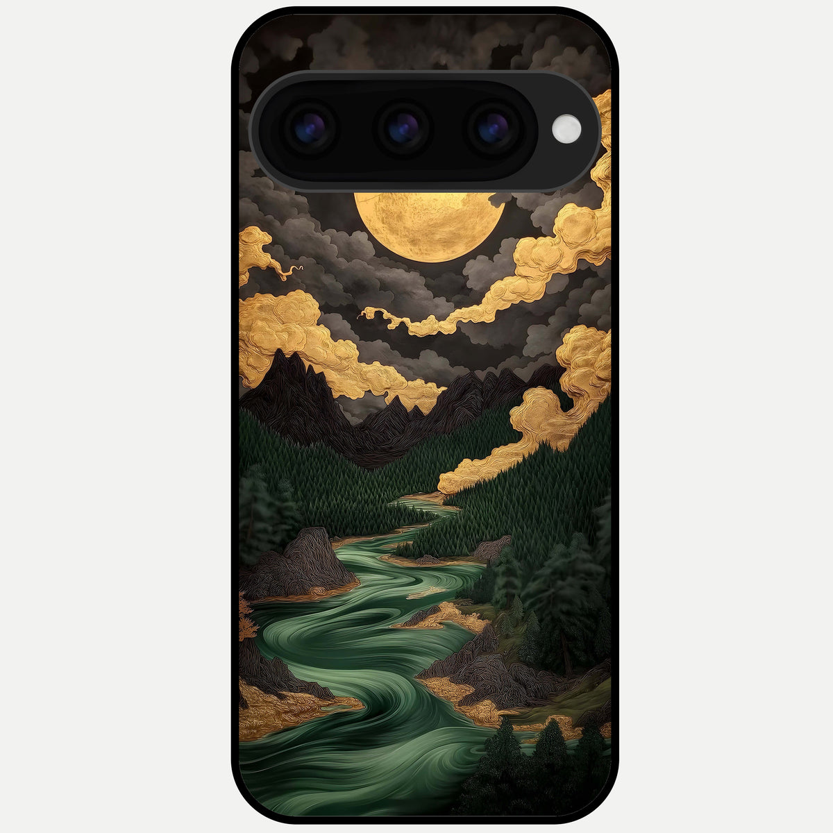  Golden River Moon Glass Case For Google Pixel 11 Pro back cover – full design glossy printed glass finish