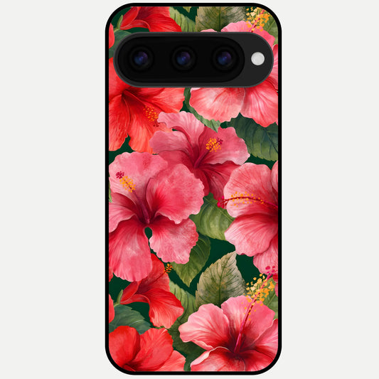  Hibiscus Pattern Glass Case For Google Pixel 11 Pro back cover – full design glossy printed glass finish